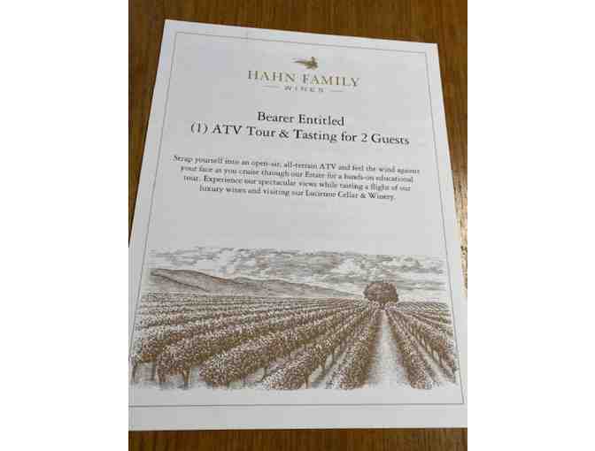 102.  Hahn Family Wines ATV Tour & Wine Tasting for Two Gift Certificate