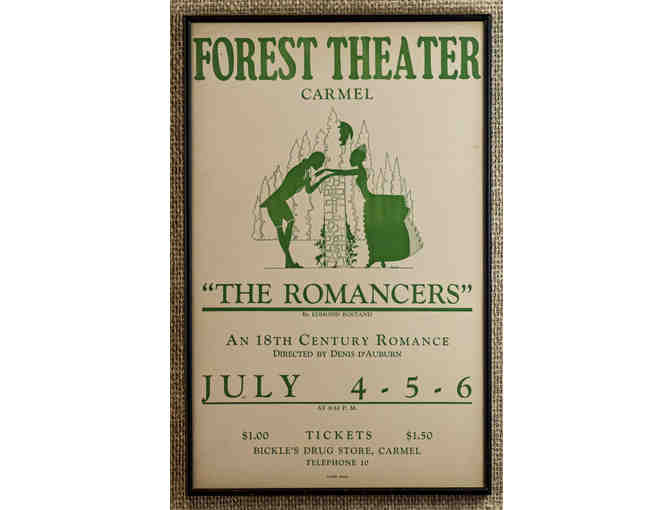 112. The Romancers by Edmond Rostand, Forest Theatre Carmel, vintage 1929 poster, framed. - Photo 1