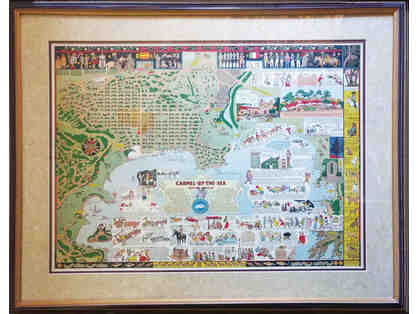 4 - Vintage 1940s Jo Mora Carmel-by-the-Sea map, framed