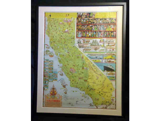 2 - Vintage Jo Mora California Map, 1945. Framed. - Photo 1