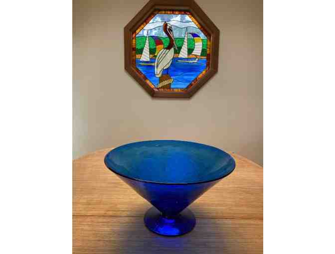 217. Blue Glass Bowl 13x71/2 from Gumps, San Francisco - Photo 1