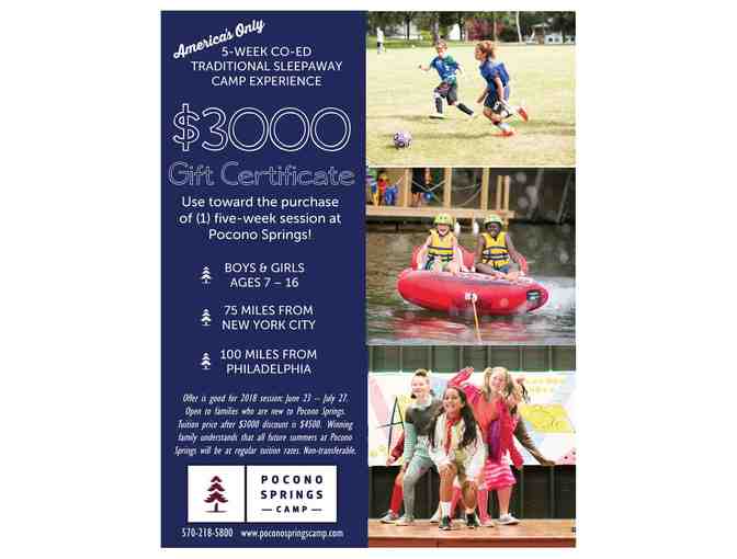 Pocono Springs Camp Gift Certificate for Summer Session