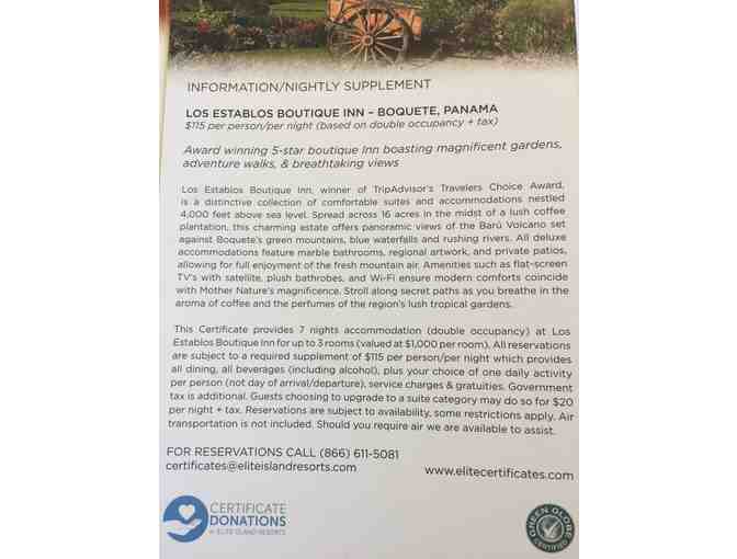 7 Nights at Los Establos Boutique Inn in Boguete Panama