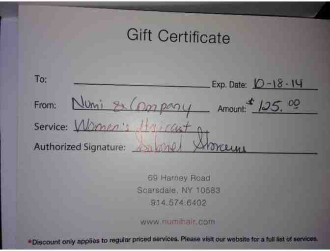 (1) Gift Certificate for a Hair Cut at Numi & Co in Scarsdale