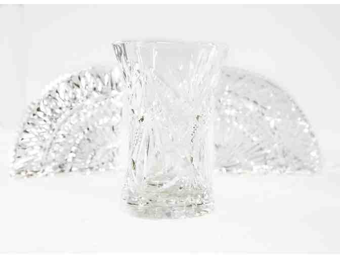 Crystal Vases, bowl, and Bookend Set