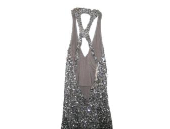 Adrianna Papell Beaded Halter Gown in Smoke