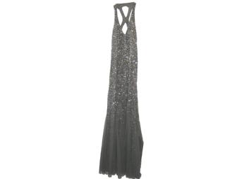 Adrianna Papell Beaded Halter Gown in Smoke
