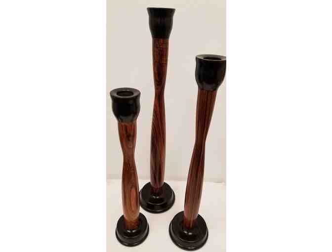 3 Candlesticks Hand Crafted from wood - Photo 1