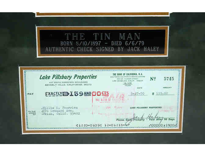 THE TIN MAN - JACK HALEY Framed Signed Check and Photo