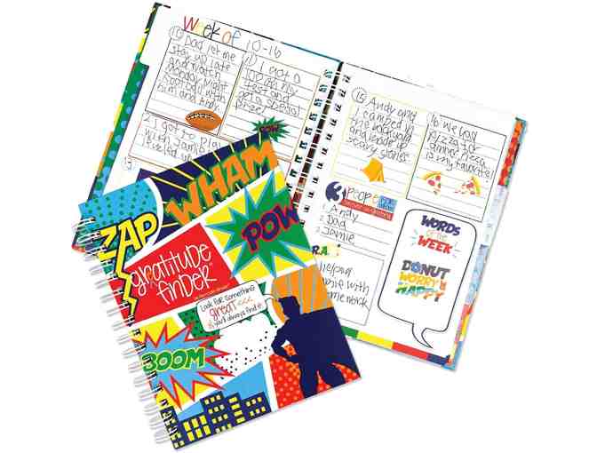 School Keepsake Kit, Gratitude Finders, and Chore Chart - Primary Stripes/Boy Superhero