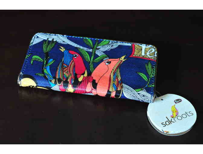 Blue and Coral Bird 'Peace' Artist Circle Wallet by Sakroots