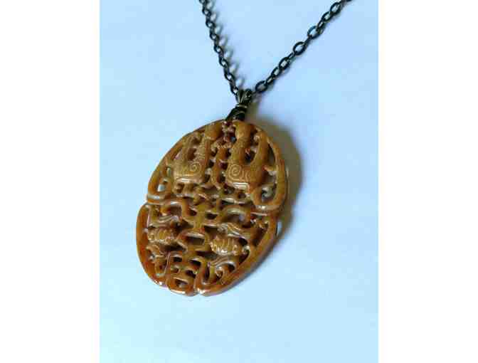 Carved Serpentine Pendant Necklace by Beth Mann