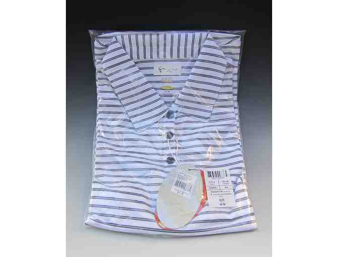 Greg Norman Woman's Golf Shirt (Black and White Stripes) - Size M