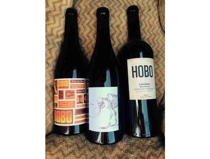 3 bottles of red wine by Hobo Wine Company