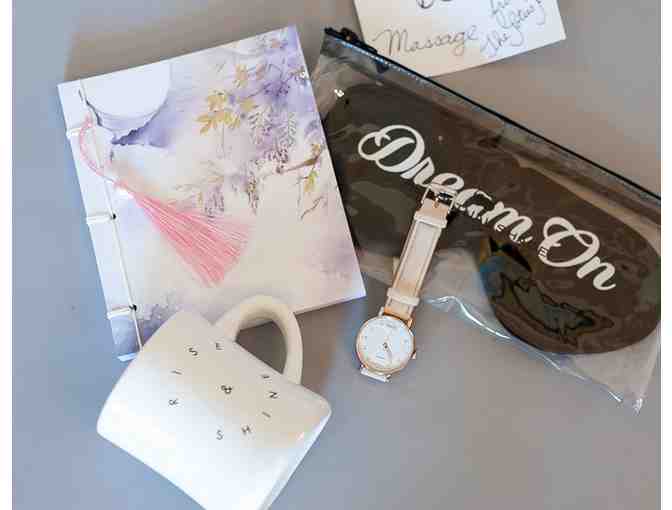 Relax basket filled with Goodies, Haircut, and Massage