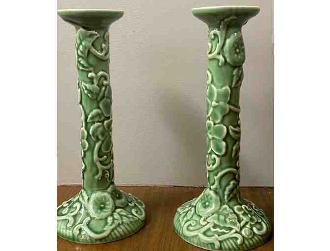 Vintage Bordallo Pinheiro Pottery Candle Sticks (Set of 2)