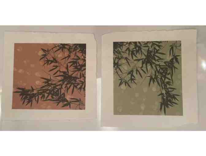Abstract Leaves with Seascape etching on Rice Paper by Rachel Hua