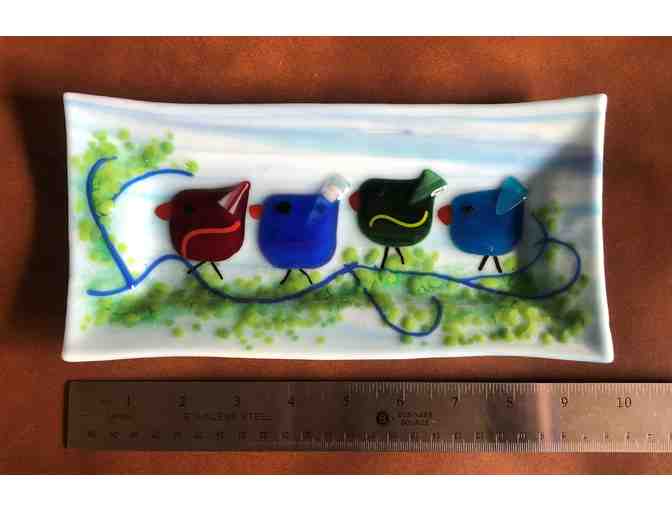 Colorful Birds Fused Glass Dish