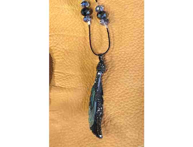 Abalone Carved Feather Necklace and Earrings