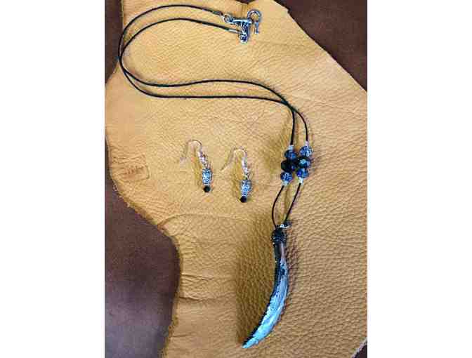 Abalone Carved Feather Necklace and Earrings
