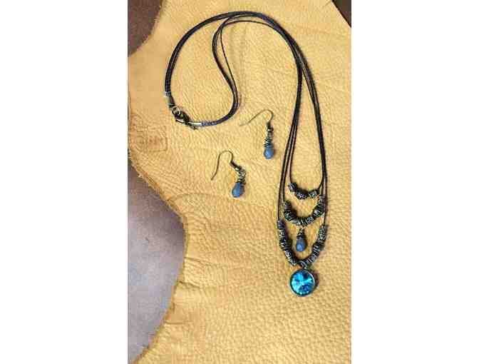 Blue and Brass Necklace and Earring Set
