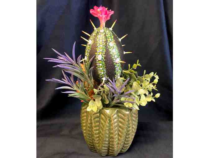 'Burrowing Owl on Cactus' Emu Egg