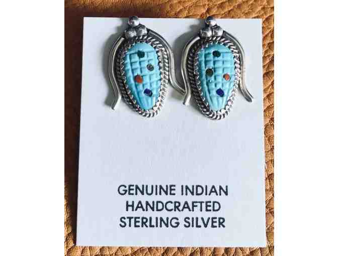 Turquoise and Sterling Silver Corn and Drum Earrings, Heishe & Turquoise Glasses holder