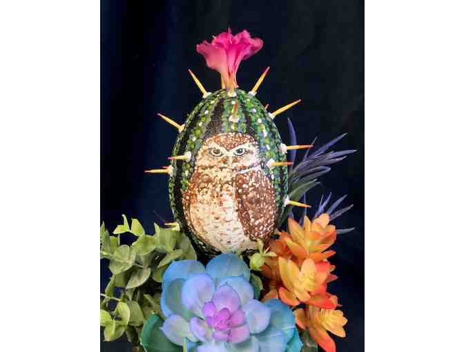 'Burrowing Owl on Cactus' Emu Egg