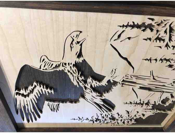 Eagle in Forest Woodcut Wallhanging