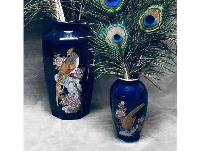 Pair of Petite Vases with Beautiful Peacock Feathers