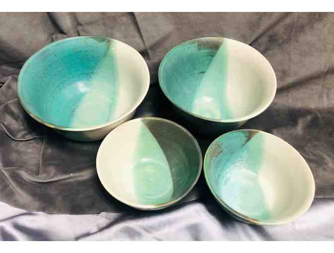 Set of 5 Green and Tan Bowls
