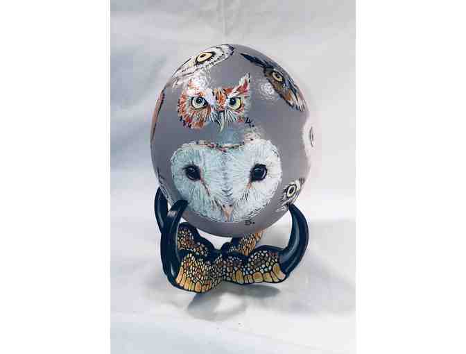 EGGS-TRAVAGANZA - 'Owl Be Watching You' Painted Ostrich Egg