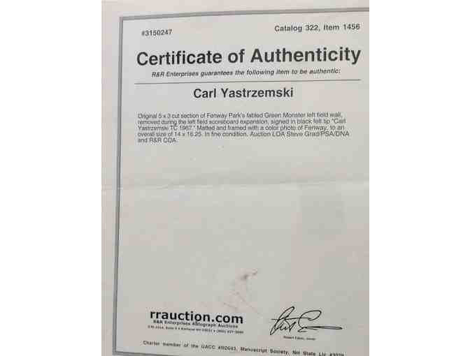 Sports Memorabilia: Red Sox Fans..Yaz signed piece of Green Monster
