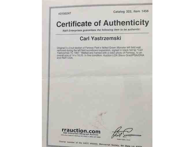 Sports Memorabilia: Red Sox Fans..Yaz signed piece of Green Monster