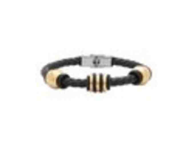 HMY Jewelry a?? Gold & Black Braided Leather Bracelet