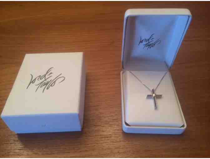 LORD & TAYLOR Sterling Silver and 14Kt. Yellow Gold Sapphire Cross Pendant with Diamonds