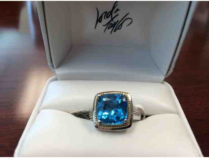LORD & TAYLOR Sterling Silver and 14 Kt. Yellow Gold Blue Topaz Ring with Diamonds Size 7