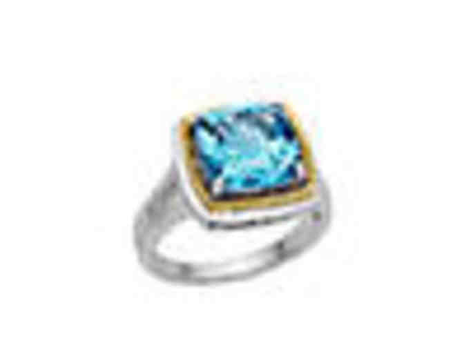 LORD & TAYLOR Sterling Silver and 14 Kt. Yellow Gold Blue Topaz Ring with Diamonds Size 7