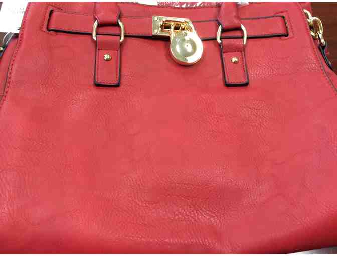 MKF Collection a?? Red Plora Pad-Lock Shoulder Bag
