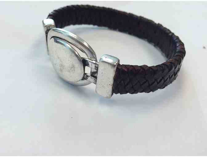 Pavcus Designs a?? Brown & Silver Braided Leather Buckle Bracelet