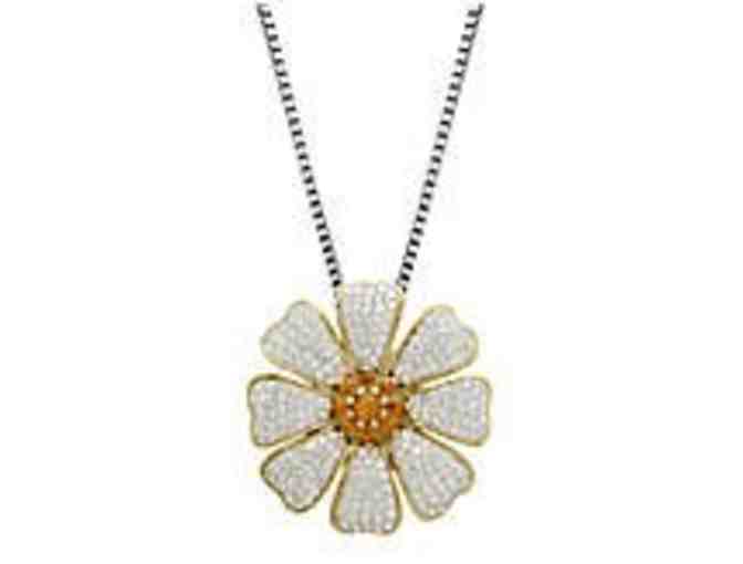 Sterling Silver Flower Crystal Pendant Necklace