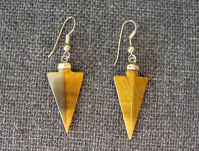 Triangular Earrings with Brown Stone