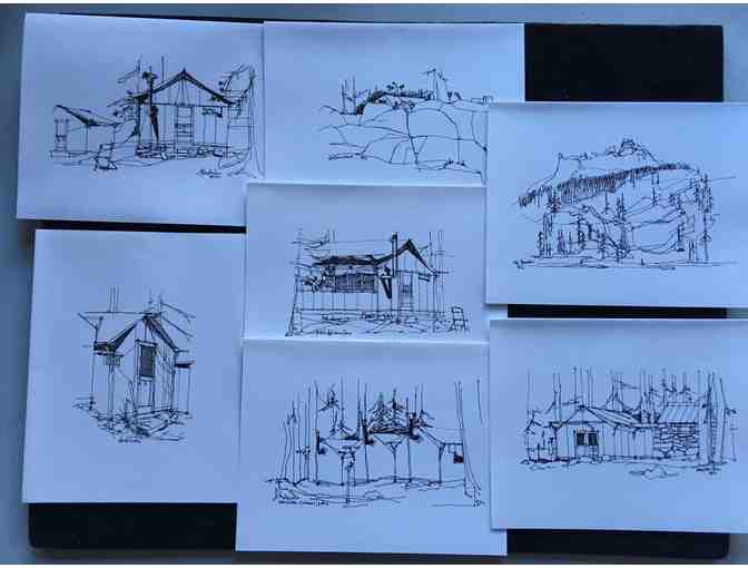 Set of 8 Note Cards with Sketches from High Sierra Camps by Ray Craun - Photo 1