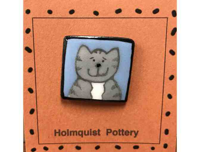 Handmade Animal Pin - Gray Cat