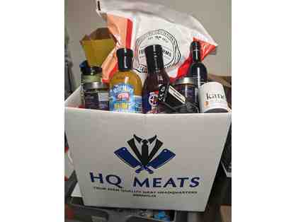 HQ Meats $50.00 Gift Card and Gift basket of rubs and sauces and BBQ wood pellets