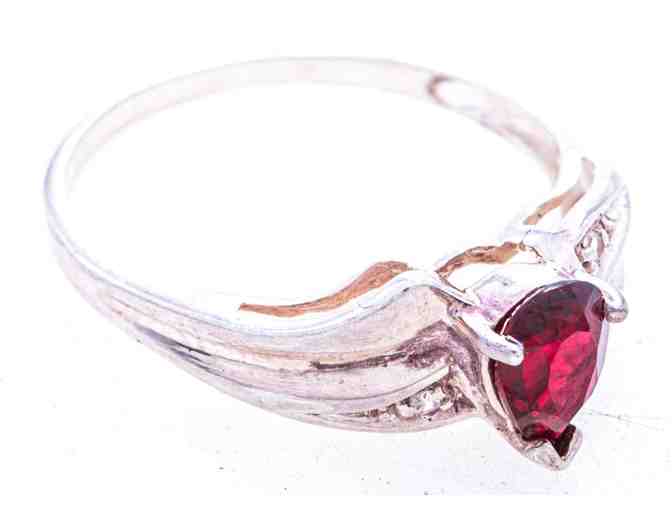 925 Sterling Silver Pear Cut ruby & Diamond Ring, Size 7 - Photo 1