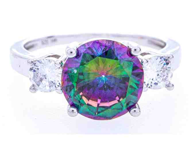 925 Sterling Silver Jewellery Set, Genuine Round Cut Mystic Topaz, Earring, Pendant & Ring - Photo 4