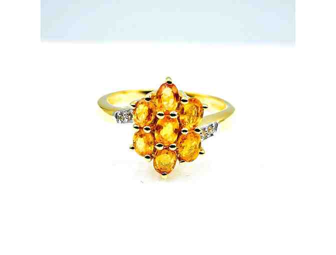 .925 Sterling Silver Gold Tone Ring Size 7 - Seven Oval Cut Natural Orange Saphires - Photo 1