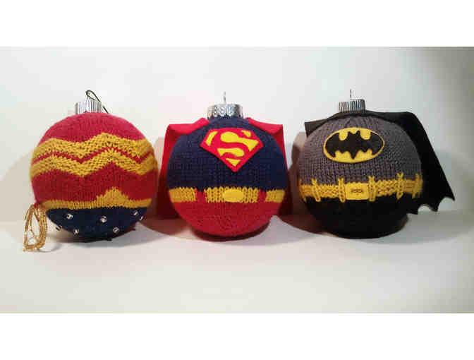 Set of 3 Hand-Knit Superhero Ornaments