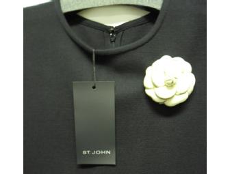 St John classic black dress in size 6 with St John pin